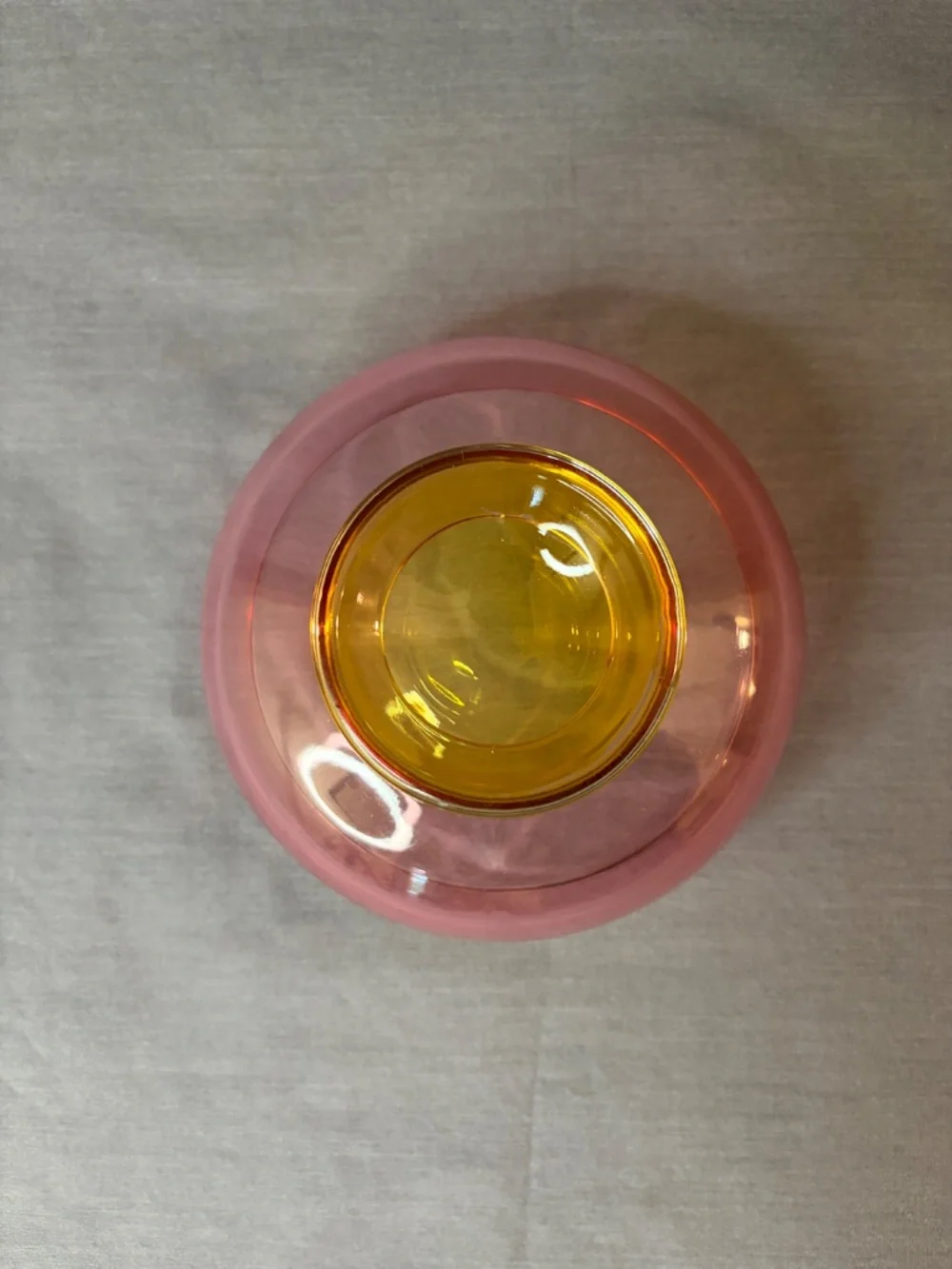 Glass Bowl Pink Yellow Base Cheese Butter Dome Lid Candy Cereal Ice Cream Acai